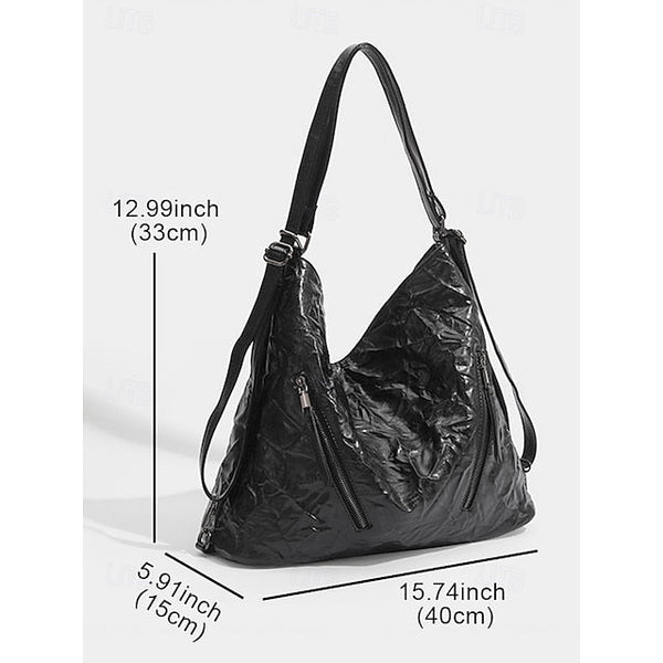 Women's Black Hobo Leather – Patent Crinkle Bag Sleek FashionChic