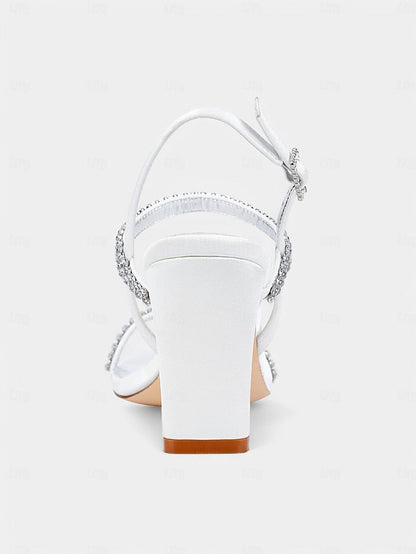 – Sandals Bridal White Women's Rhinestone Heel Block Prom FashionChic