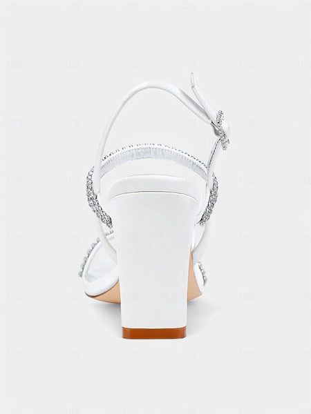 – Sandals Bridal White Women's Rhinestone Heel Block Prom FashionChic