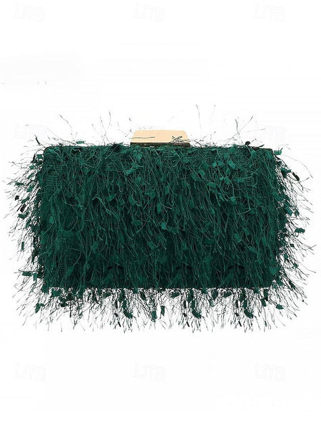 Chain Women's Evening Strap Feathered with Chic Clutch FashionChic