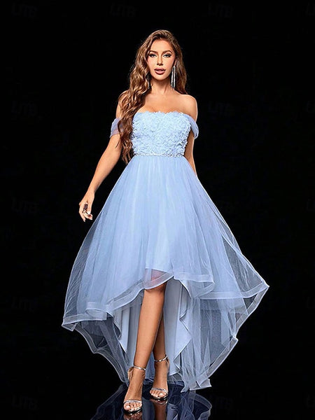 A-Line Asymmetrical Prom Dresses Elegant Sleeveless Off Shoulder