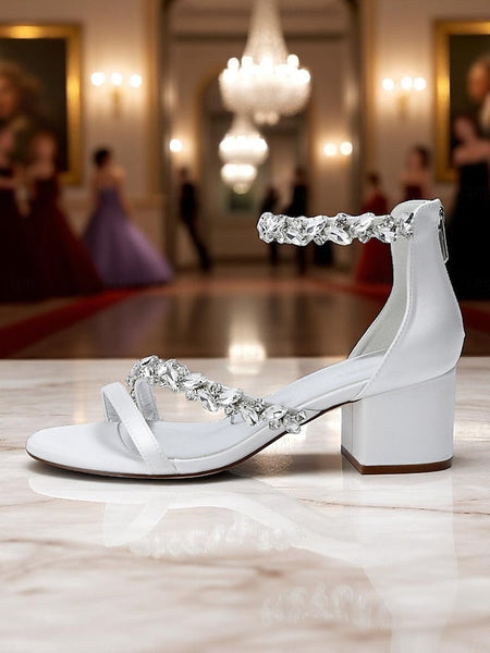 Women's Crystal Purple - Block Satin Sandals Heel FashionChic