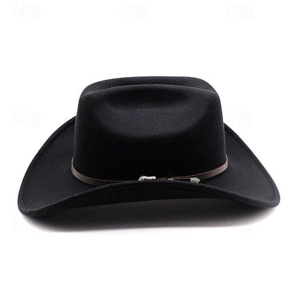 Western Men's Woolen Cowboy Hat Metal Buckle Vintage Knight FashionChic
