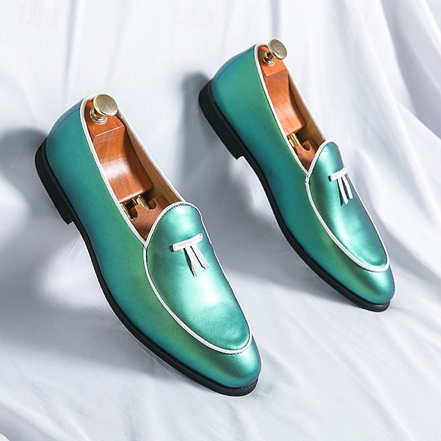 with Leather Patent Yellow Black Faux Men's Loafers Trim FashionChic