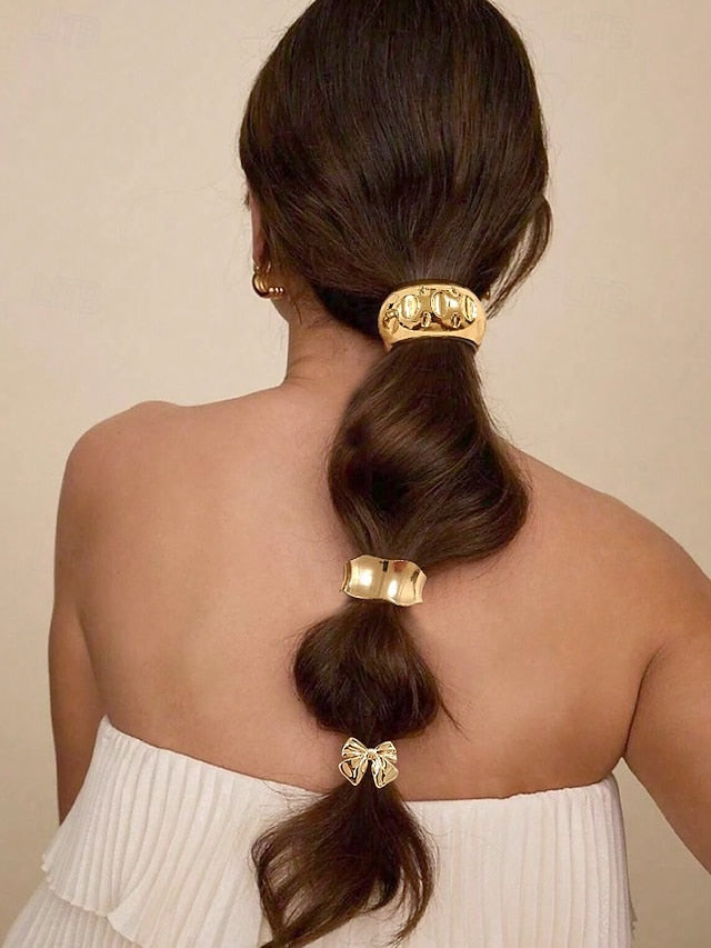 Gold Scrunchies Hair - Tone Elastic with Band Women's FashionChic
