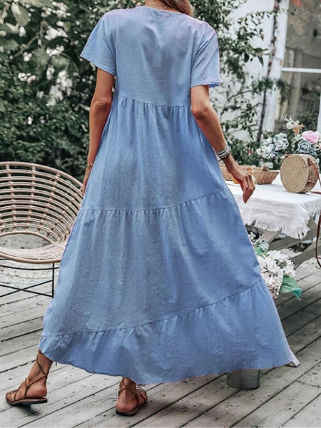 Women's Blue Sky Blue Green Summer Spring Maxi Dress Cotton