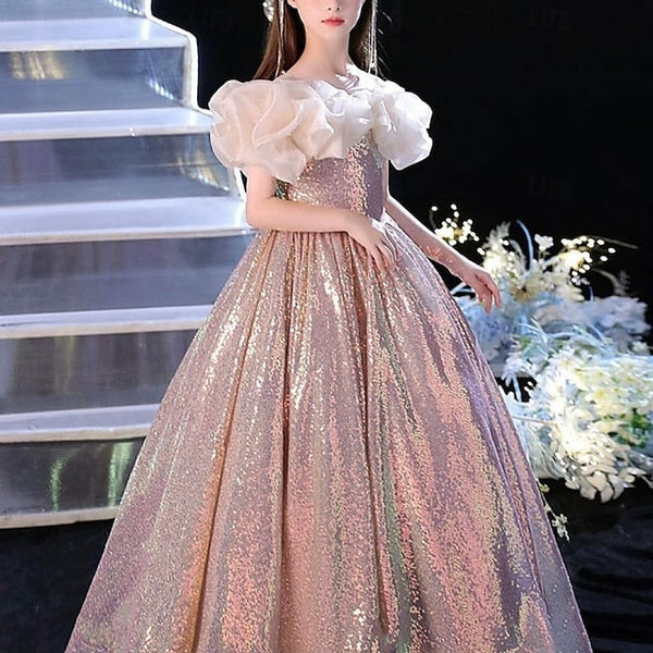 Kids Party Solid Sleeveless Color Girls' Dress Performance FashionChic