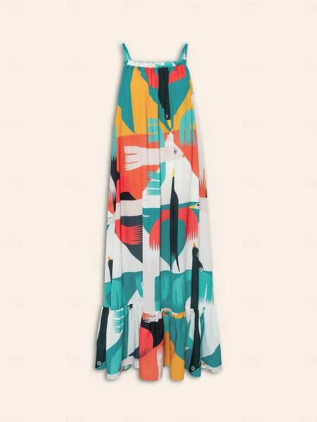 Rainbow Nature Landscape Trim Cami Midi Chiffon Dress