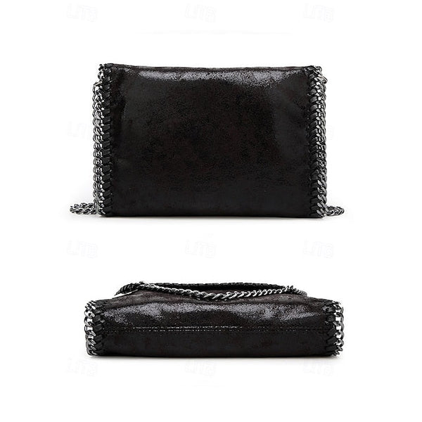 Leather Faux Bag with Chain Red Whipstitch Shoulder Detailing FashionChic