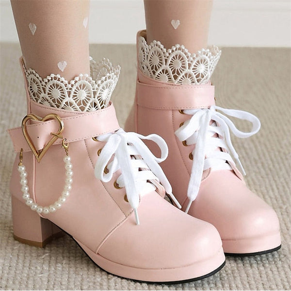 Ankle Women's – Wedding Bridal Lace-Up White Boots Shoes FashionChic
