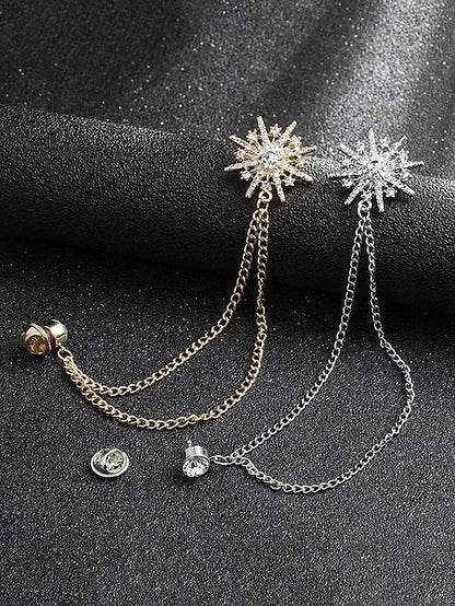 Gold Elegant Lapel Stylish Chains with Pin Crystal – Star FashionChic