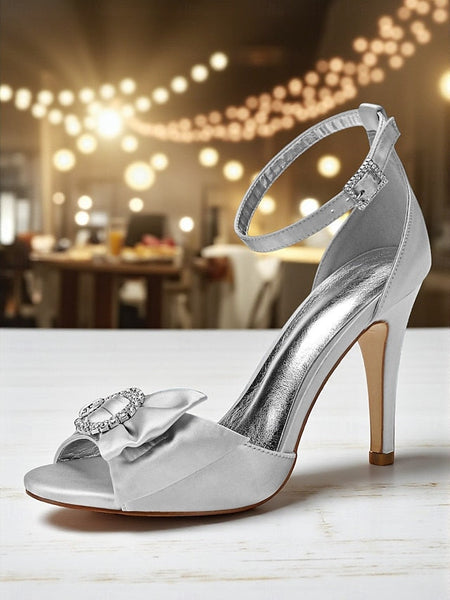 with Sandals Heel Purple Satin Women's Rhinestone High FashionChic