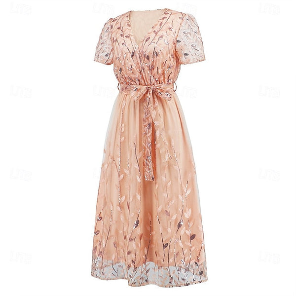 Dress Mother A-Line Bride Sequin Neck V of Elegant the FashionChic