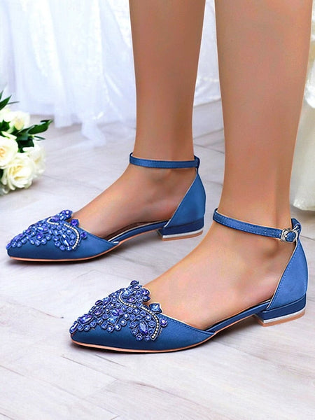 Flats – Green Embellished Vintage Gemstone Pointed-Toe Style FashionChic