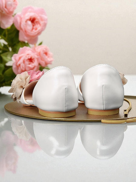 White Flats and Women's Beige Flower Wedding with Pink FashionChic