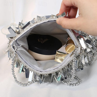 Clutch with Black Evening Crystal and Fringe Sparkling Luxurious FashionChic