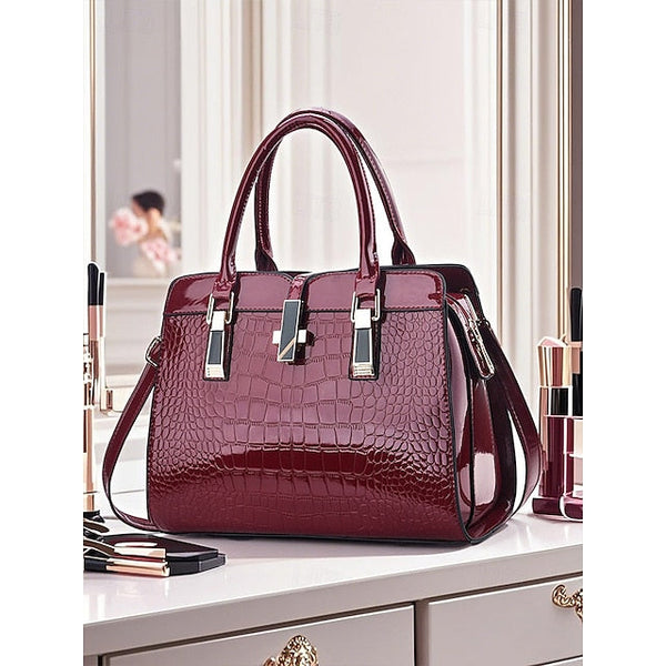 Faux - Croc Patent Women's Handbag Leather Burgundy FashionChic