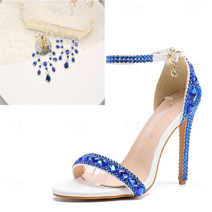 Ankle Stiletto Matching with Women's Heels Green Rhinestone FashionChic