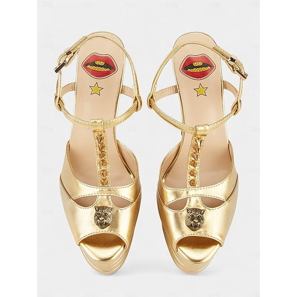 and Platform - High Metallic Gold Edgy Heels Women's Silver FashionChic