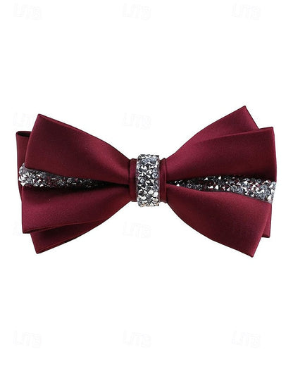 Tie Elegant with – Embellishment Satin Burgundy Bow Crystal FashionChic
