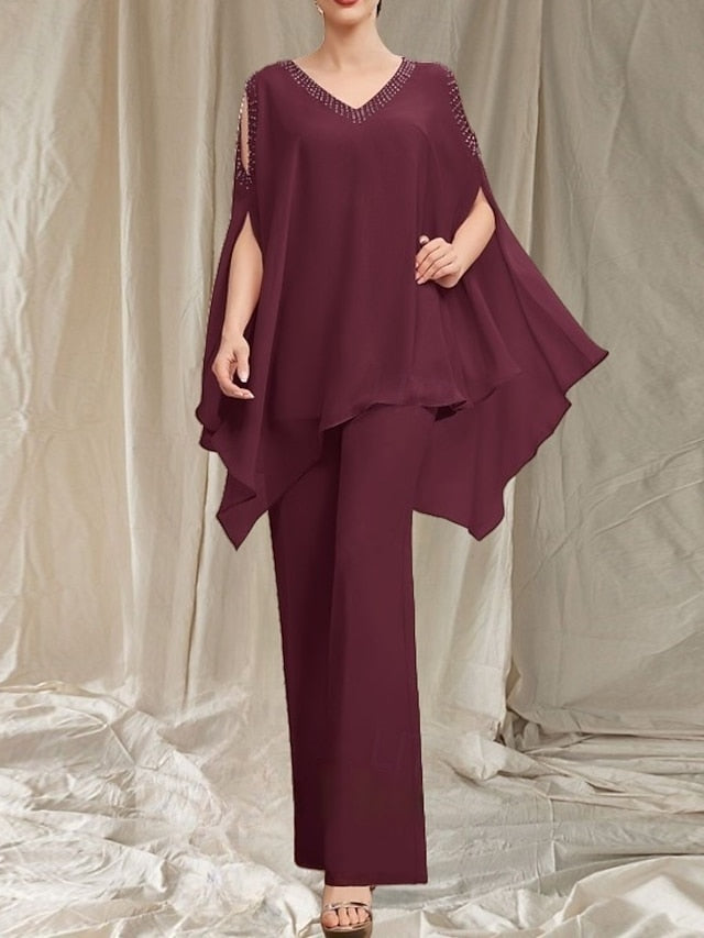 Neck the Guest Bride of V Wedding Pantsuit Dress Mother Elegant FashionChic