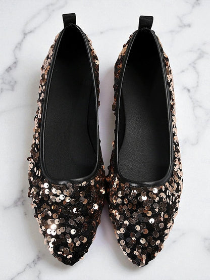 Flats Toe Women's Black Sequin Sparkly - Ballet Pointed FashionChic