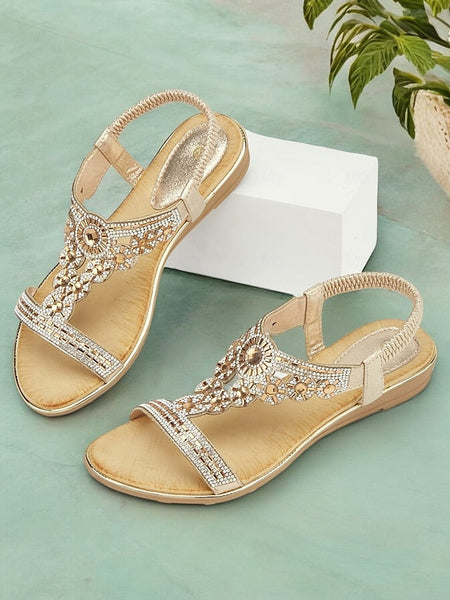 – Sandals Embellished Rhinestone Women's Elegant T-Strap FashionChic