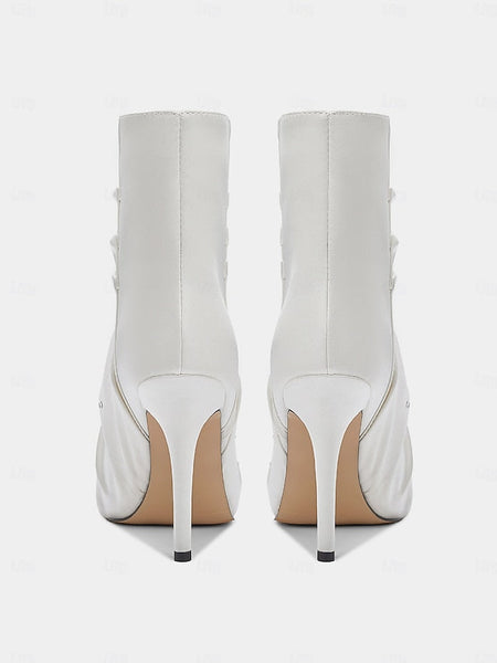 Boots with Satin Women's Ankle Rhinestone White FashionChic
