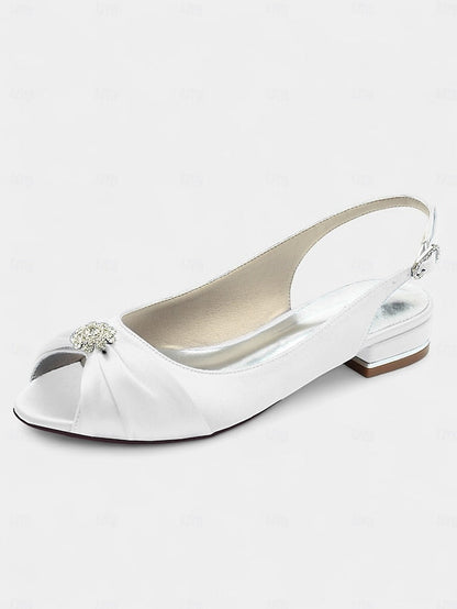 Women's Wedding Heels with Crystal Satin Slingback FashionChic