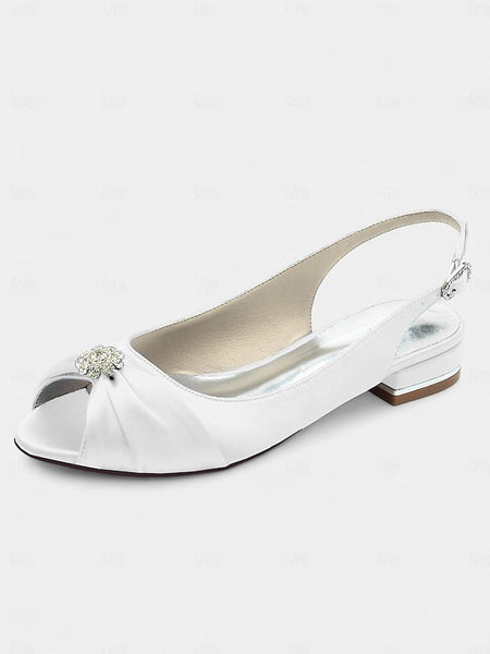Women's Wedding Heels with Crystal Satin Slingback FashionChic
