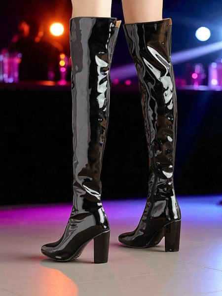 Boots Red Women's Knee Patent Leather Over the FashionChic