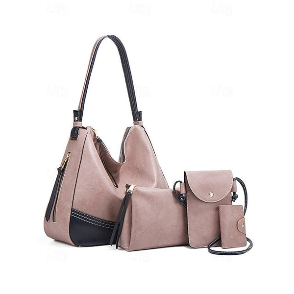 Faux Leather Shoulder 4-Piece Handbag Bag Women's – Set FashionChic