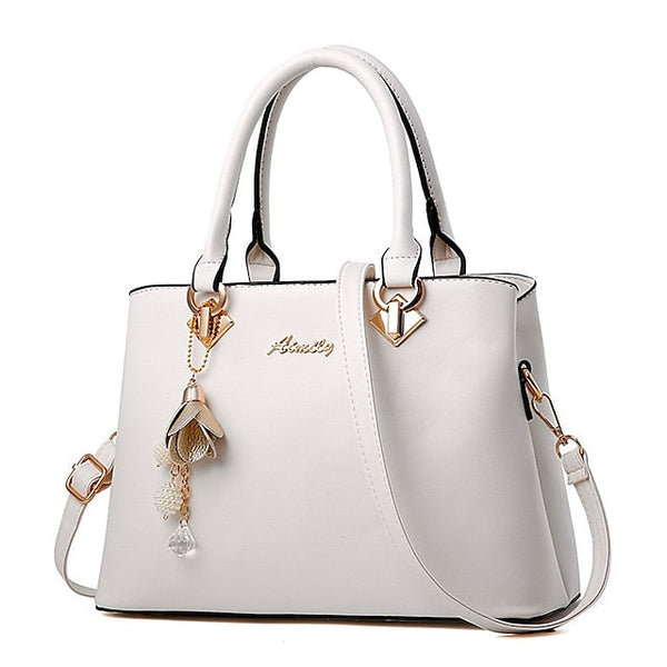 White Faux Handbag Gold Women's with Elegant Leather FashionChic