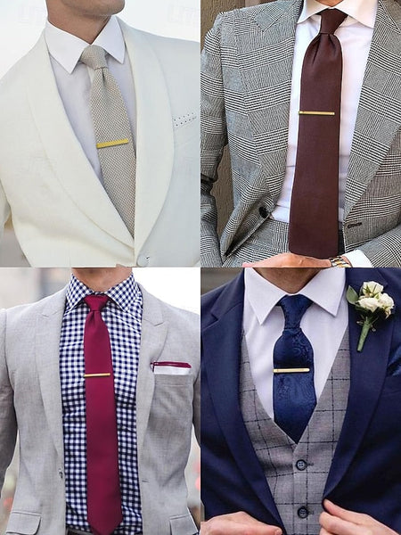 Tie Sleek Black – Clip Elegant Design Inlay for with Gold Men FashionChic