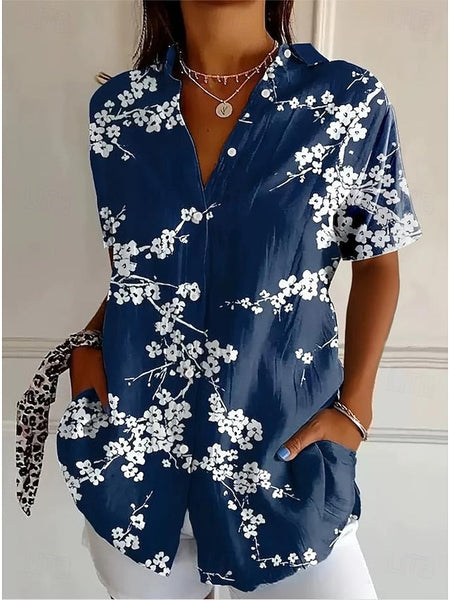 Women's Shirt Long Sleeve Button Down Blouse Floral Graphic FashionChic