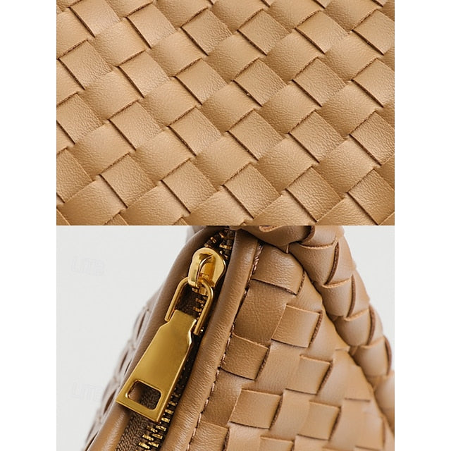 – Leather Round Woven Chic Women's Elegant Ivory Hobo Bag FashionChic