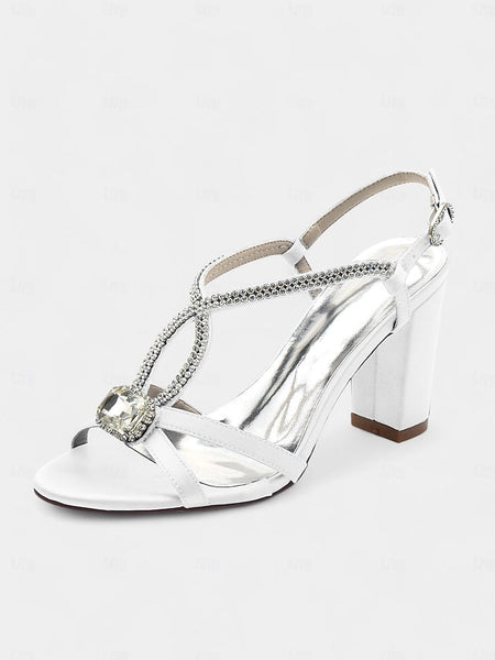 Women's Blue Rhinestone – Elegant Sandals Satin Royal FashionChic