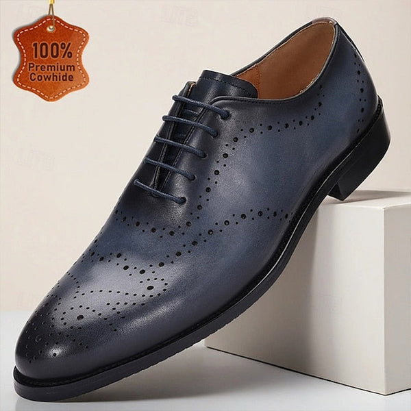 Classic Dress Genuine Blue Oxford Men's Navy Cowhide Shoes FashionChic