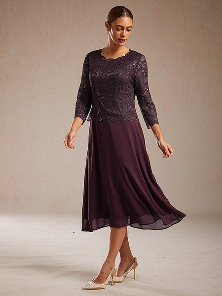 Women's Midi Dress Chiffon Dress Elegant Wedding Guest FashionChic