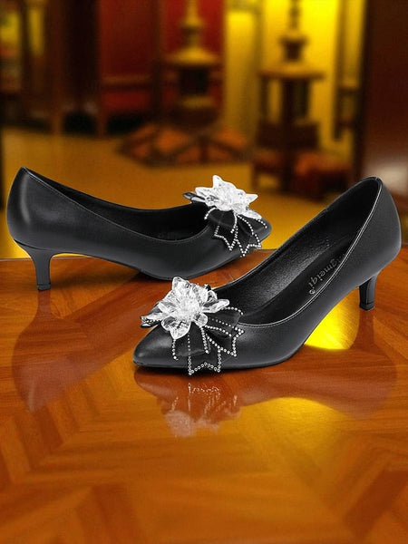 Bow Wedding Low White Shoes Women's Crystal with Heel FashionChic