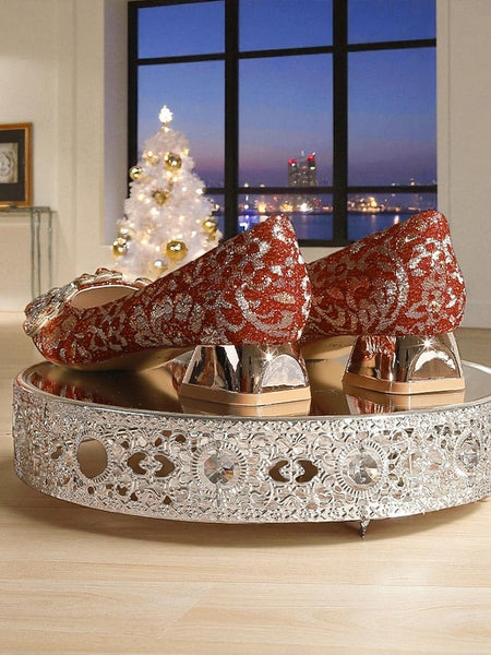 Rhinestone Embellished Pointed-Toe Red Flats Women's FashionChic