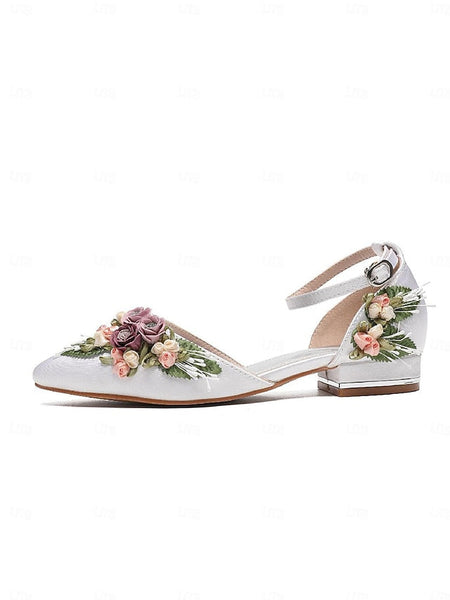 – Embroidered Shoes Floral with Clutch Matching Flat White FashionChic