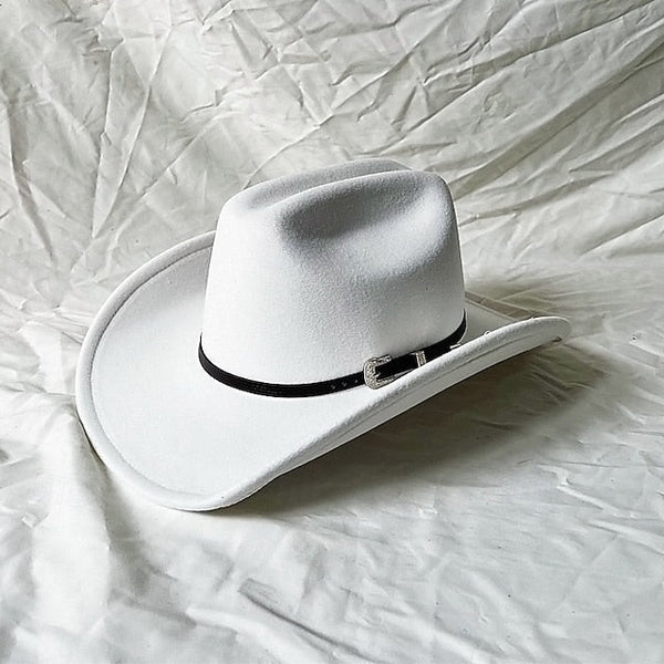 Western Men's Woolen Cowboy Hat Metal Buckle Vintage Knight FashionChic
