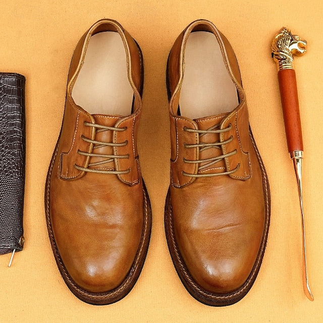 Shoes Welt Derby with Goodyear Leather Tan and Men's Clean FashionChic