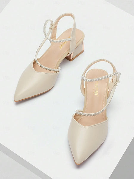 Women's Toe Pointed Heels Elegant with Rhinestone Slingback FashionChic