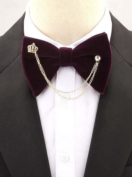 Crown Men's and with Bow Velvet Chain Detail Tie – FashionChic