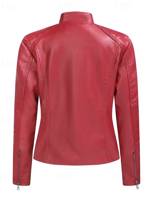 Comfortable Zipper Leather Faux Pocket Women's Jacket FashionChic