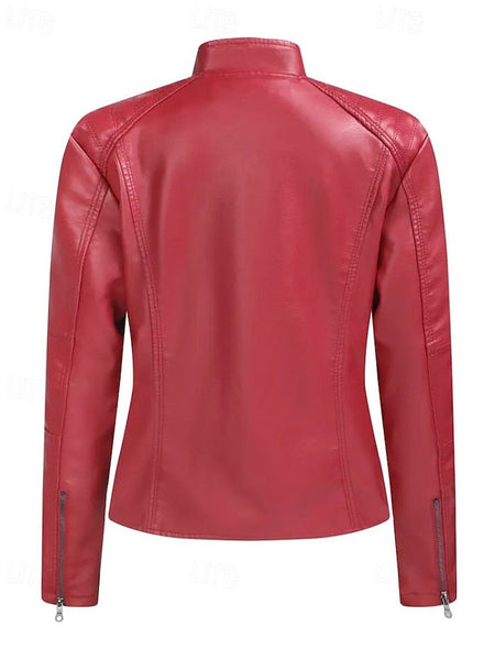 Comfortable Zipper Leather Faux Pocket Women's Jacket FashionChic