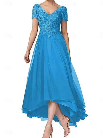 V of the Dress Neck A-Line Asymmetrical Bride Mother Elegant FashionChic