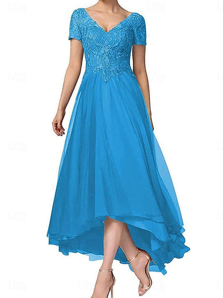 V of the Dress Neck A-Line Asymmetrical Bride Mother Elegant FashionChic